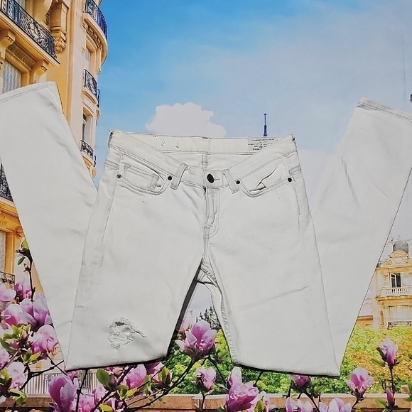 All Saints White Distressed Textured Low Waisted Skinny Jeans Size 28x34 - Picture 1 of 8